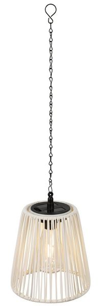 Lumineo LED Solarleuchte, Dauerlicht, warmweiß, Solar LED Pendelleuchte Outdoor 17,5cm Rattan-Optik Weiß / Warmweiß