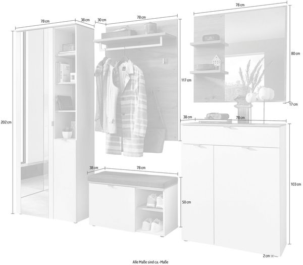 Innostyle Garderoben-Set Bari Garderobenprogarmm, BxHxT 264x202x38 cm, (Set, 5-St), Besteht aus 5 Typen Bild 4