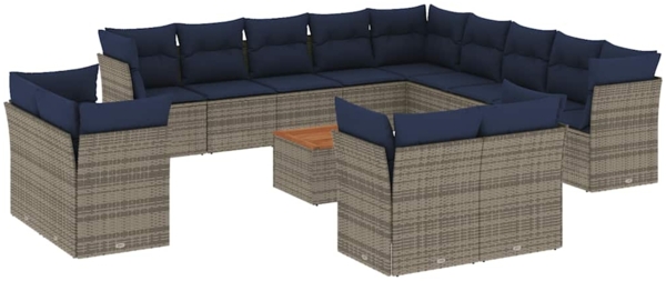 vidaXL 14-tlg. Garten-Sofagarnitur mit Kissen Grau Poly Rattan 3256292