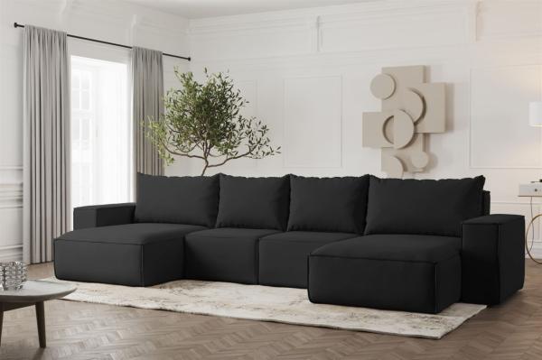 Wohnlandschaft U-Form Sofa ESTELLE in Stoff Opera Velvet Schwarz