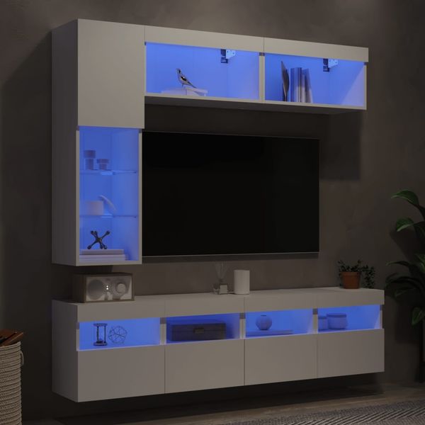 vidaXL 7-tlg. TV-Wohnwand mit LED-Leuchten Weiß 3216757