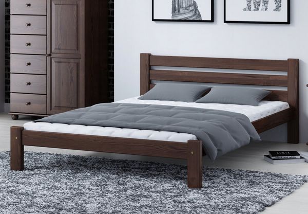 Home Collective Holzbett Einzelbett Massivholz Bett mit Massive Bettbeine & Lattenrost, 210 x 132 x 72 cm, Walnuss