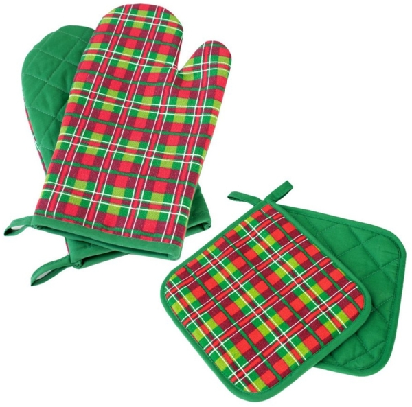 Delindo Lifestyle Topfhandschuhe Ofenhandschuhe, Topflappen, (4er Sparset, 4-tlg, bestehend aus 2x Ofenhandschuh + 2x Topflappen), Hitzebeständig bis 250 °C für maximal 15 Sekunden