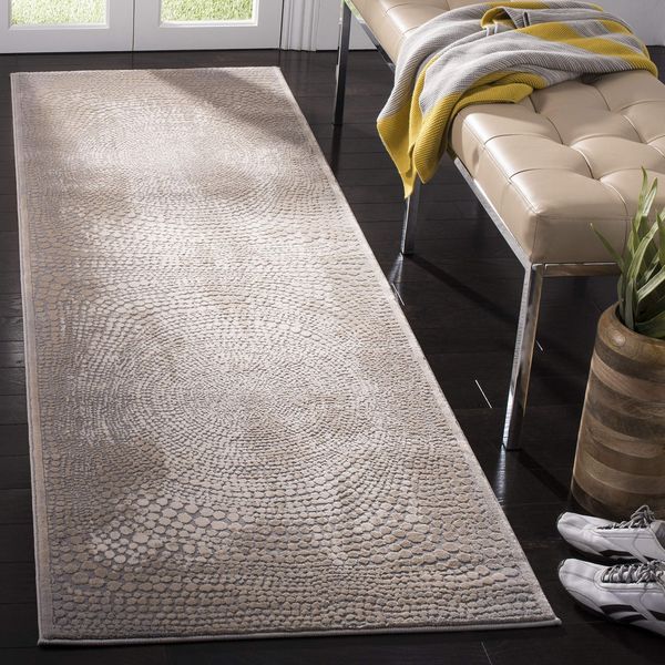 Safavieh Modern Teppich für Wohnzimmer, Esszimmer, Schlafzimmer - Meadow Collection, Kurzer Flor, Elfenbein und Grau, 62x240 cm