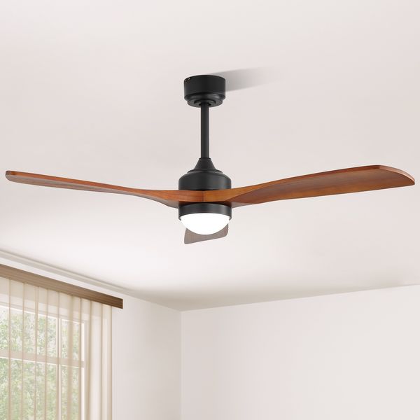 Deckenventilator 52 Zoll in Schwarz aus Massivholz mit LED-Licht, DC-Motor und Fernbedienung