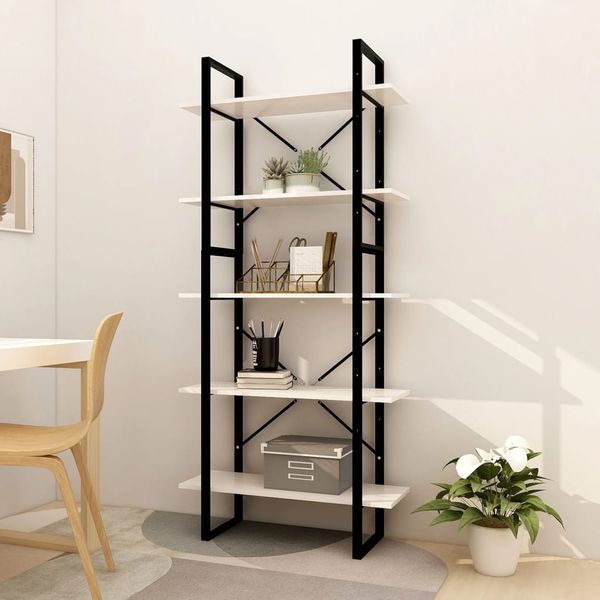vidaXL Bücherregal 5 Fächer Weiß 80x30x175 cm Massivholz Kiefer 3081994
