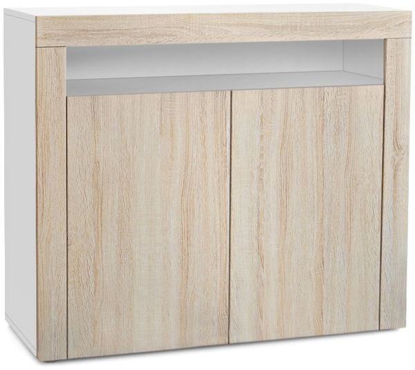 Vladon Kommode Valencia, Sideboard mit 2 Türen und 1 offenem Fach, Weiß matt/Eiche sägerau/Eiche sägerau (108 x 92 x 40 cm)