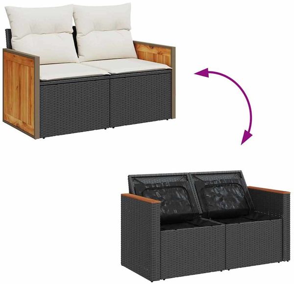vidaXL Gartensofa-set mit Kissen 17 pcs Schwarz und Creme Poly-Rattan 3365310 Bild 11