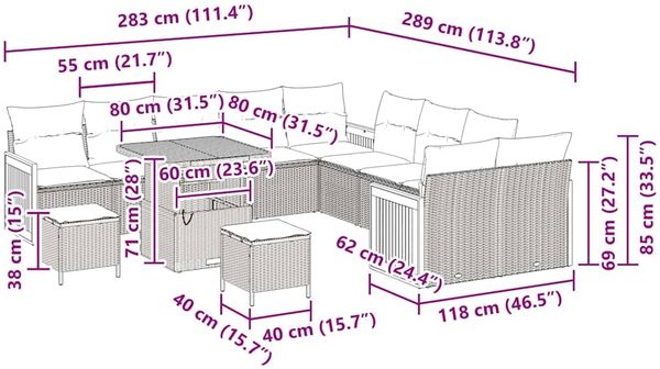 vidaXL Gartensofa-set mit Kissen 17 pcs Schwarz und Creme Poly-Rattan 3365310 Bild 12