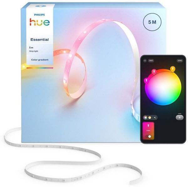 Philips Hue LED-Streifen Essential Gradient LED-Streifen RGBIC farbfähig, lebendige Farben, flexible Innenbeleuchtung, komp. mit gängigen Smart-Home-Assistenten