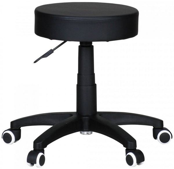 FINEBUY Arbeitshocker SuVa2753_1 Rollhocker Drehstuhl Praxishocker Kosmetikhocker (Sitzhocker mit Rollen, Kunstleder Schwarz 100 kg), Höhenverstellbar, Praxishocker Rund Gepolstert
