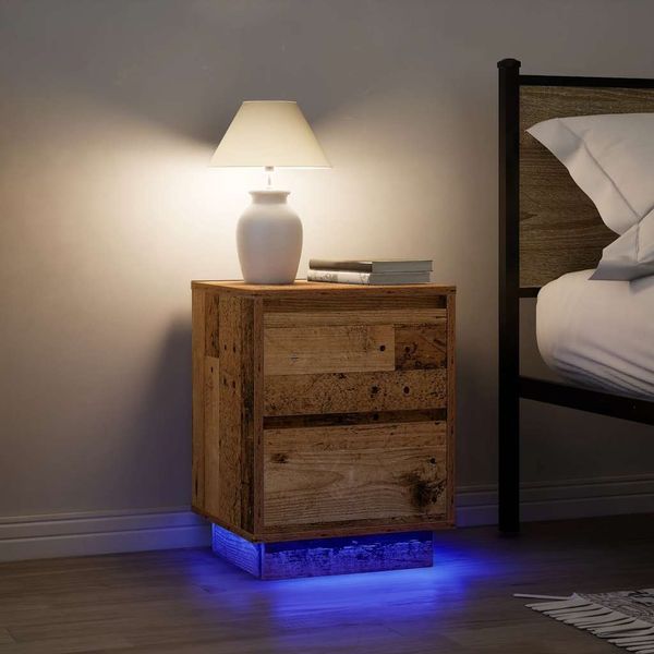 vidaXL Nachttische mit LED-Leuchten 2 Stk. Altholz-Optik 38x34x50 cm 861298