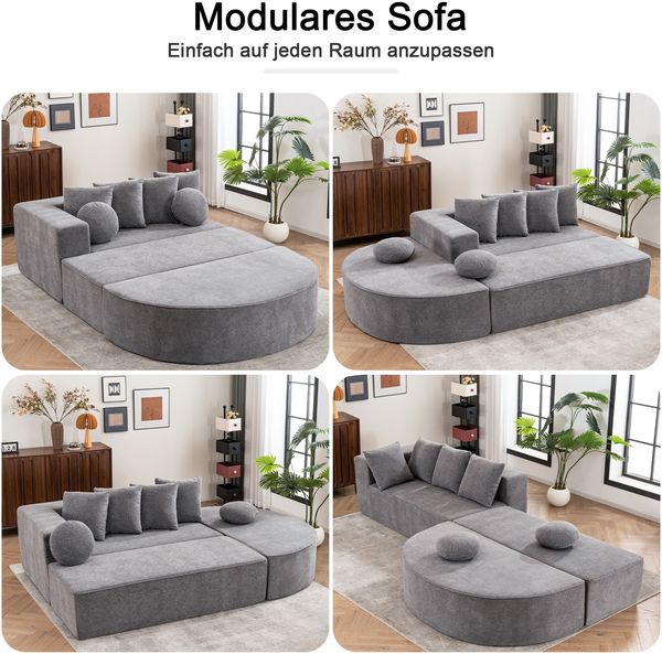 Sofa Schlafsofa modular Chenille Stoff Ecksofa Sitzlandschaft Lounge Komfort,Grau Bild 6