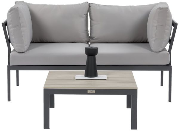 Beautysofa Gartenlounge-Set SANTORINI Hellgrau, modulares Ecksofa mit Couchtisch, (verzinkter Stahl pulverbeschichtet, 7 Kissen, 2-tlg, Sofa + quadratischer Tisch), skandinavischer Stil, kompakte Outdoor Lounge für Garten Bild 2