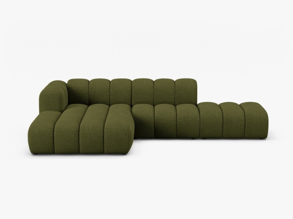 Micadoni Modulares Ecksofa offen Lupine 5-Sitzer Links Boucle Baloo Dunkel-Olivgrün Bild 1