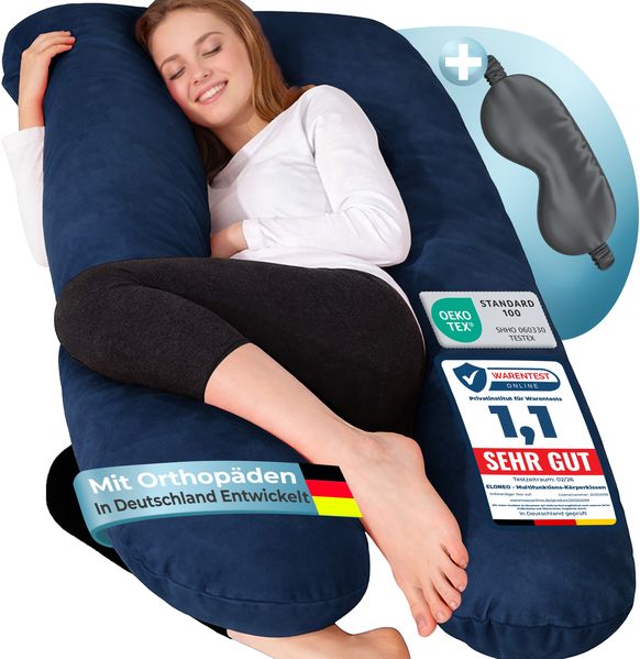 ELONEO Seitenschläferkissen XXL - Multifunktionskissen mit Bezug, formstabil, druckentlastend, bequem