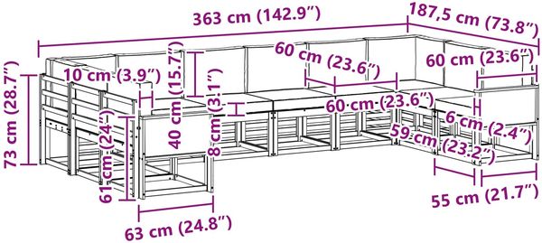 vidaXL Outdoor-Sofagarnitur mit Kissen 10 pcs Natur und Anthrazit 3385568 Bild 8