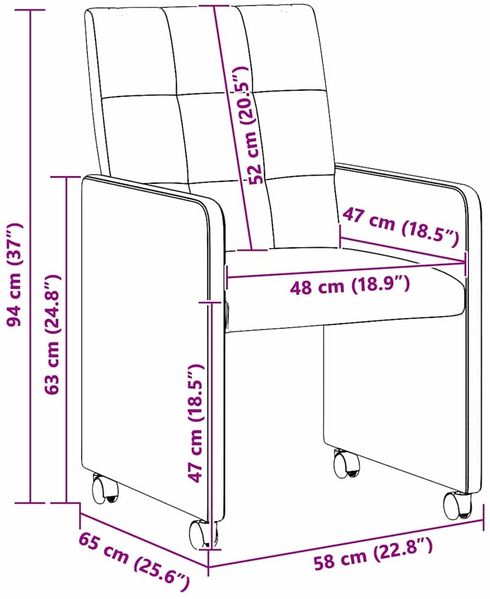 vidaXL Esszimmerstühle mit Rollen 2 pcs Schwarz 58 x 65 x 94 cm Stoff 42017831 Bild 11