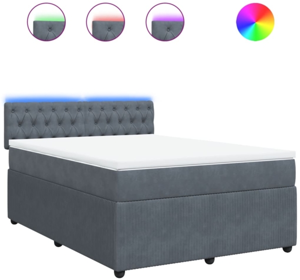 vidaXL Boxspringbett mit Matratze Dunkelgrau 140x200 cm Samt 3290065