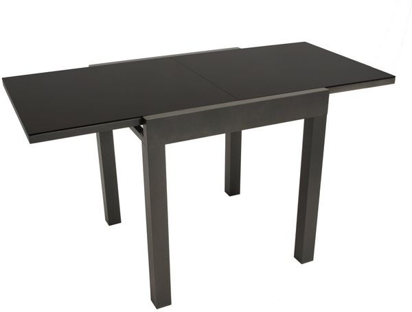 Balkon-Ausziehtisch ELBA 70/140x70 cm, Aluminium anthrazit + Glas schwarz