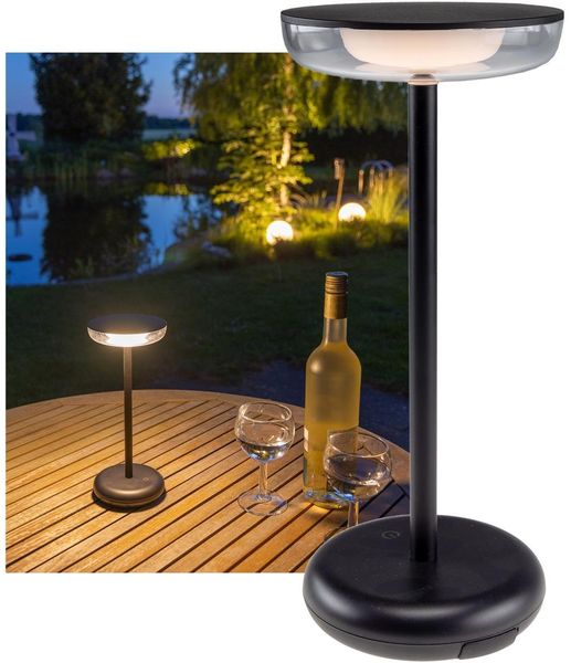 LED Akku-Tischleuchte "Foco Luz" 2900K, IP44, dimmbar, 26cm, matt schwarz