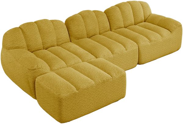 Modulares Sofa aus Granuliertem Fleece, L-Form & 3-Sitzer, 228x165x79 cm, Gelb Bild 5