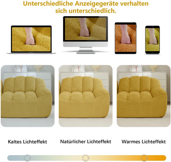 Modulares Sofa aus Granuliertem Fleece, L-Form & 3-Sitzer, 228x165x79 cm, Gelb Bild 6