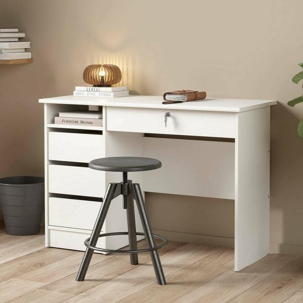 Dmora - Schreibtisch Eliane, Mehrzweckschreibtisch, Bürotisch für PC, Eckschreibtisch, 109x49 h76 cm, Weiß