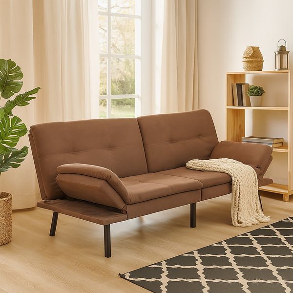HTI-Living 2-Sitzer Sofa mit verstellbaren Armlehnen Braun, Stück 1 Teile, Schlafsofa Zweisitzer Schlafcouch