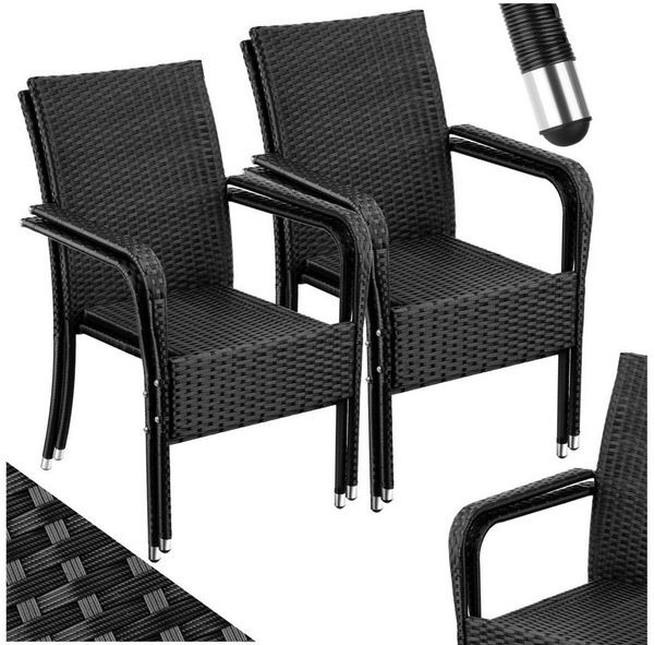 tectake Rattanstuhl Gartenstuhl Girona, stapelbar, Belastbarkeit 120 kg, 58 x 67 x 90 cm (Set, 4 St), Pulverbeschichtetes Stahlgestell für enorme Stabilität