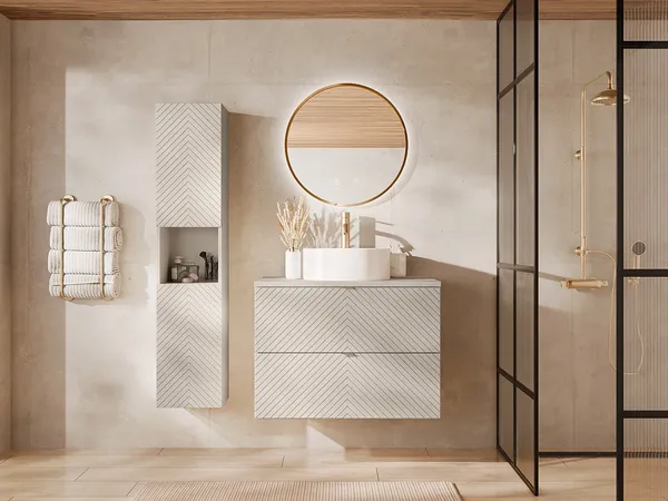 Vente-unique - DORIONI Bathroom furniture set Holz, Platte Beige - B 46,5 cm x H 61,6 cm x L 80 cm