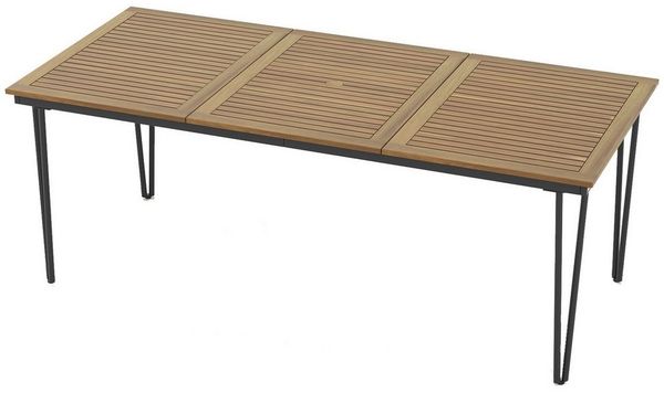 KOMFOTTEU Gartentisch Terrassentisch Esstisch wetterfest, aus Akazienholz, mit 5cm Schirmloch, für 8 Personen
