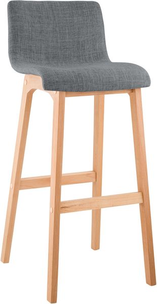 Barhocker TENAR - Stoff Hellgrau 41x46x102 cm Braun | Barstuhl Mit Lehne Tresenhocker Tresenstuhl Kneipenhocker Kneipenstuhl