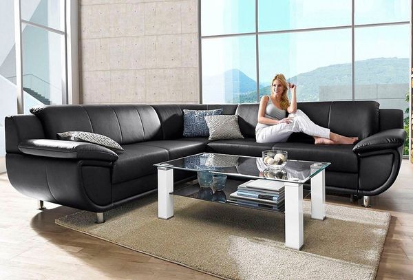 TRENDMANUFAKTUR Ecksofa Rondo wahlweise mit Schlaffunktion, bequeme Armlehnen, Bestseller, L-Form, wahlw. mit Federkern, Füße chromfarben, Unser Dauertiefpreis