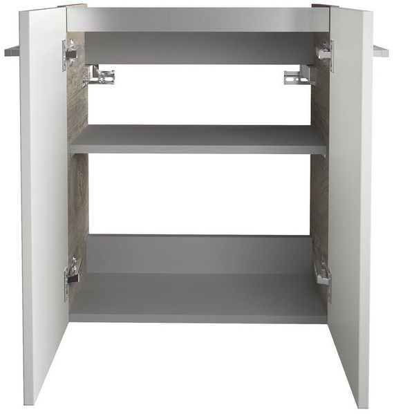 FACKELMANN SBC STANFORD Waschbeckenunterschrank Gäste WC 55 cm breit, Weiß/Braun hell, 2 Türen
