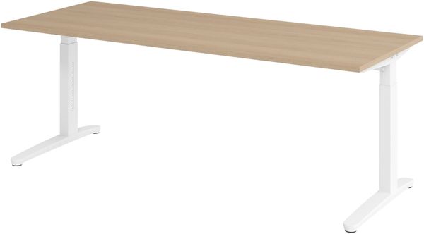 bümö manuell höhenverstellbarer Schreibtisch 200x80 in Eiche, Gestell in weiß - PC Tisch höhenverstellbar & groß, höhenverstellbarer Tisch Büro, großer Computertisch verstellbar, X20-E-WW