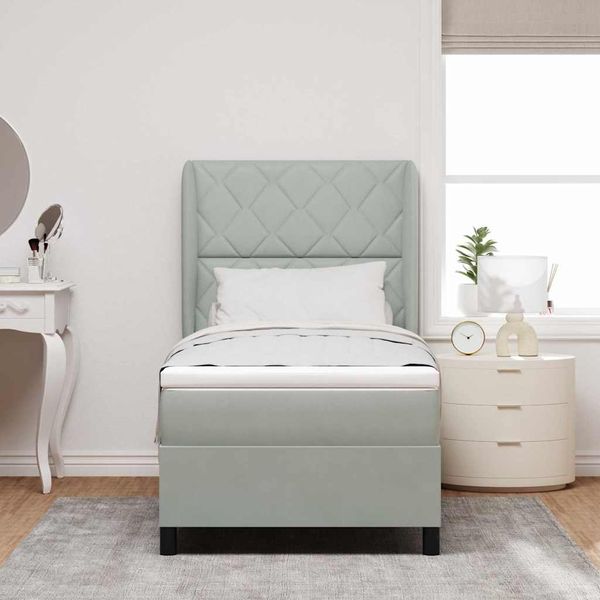 vidaXL Boxspringbett mit Matratze Hellgrau 200 x 90 cm Samt 3340964