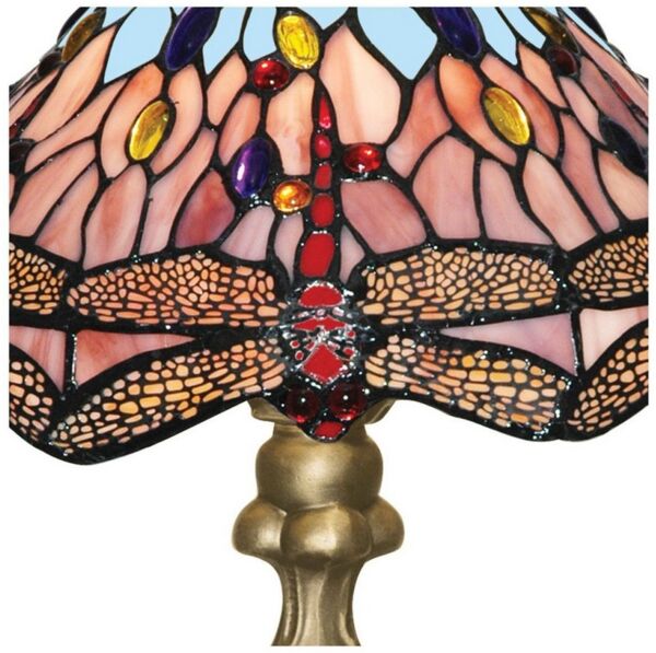Licht-Erlebnisse Tischleuchte DRAGONFLY, ohne Leuchtmittel, in Messing Bunt E27 45 cm Glas Metall Tiffany Stil Wohnzimmer