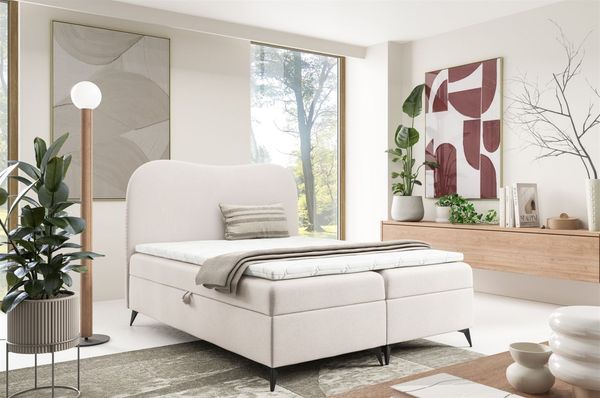 Boxspringbett Schlafzimmerbett BLAIR PREMIUM 180x220cm Stoff Now or Never Weiß