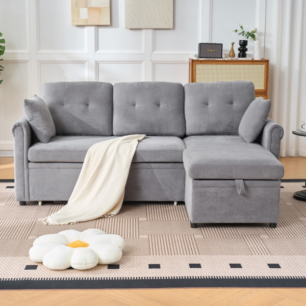 Ecksofa mit Schlaffunktion und Stauraum, flexibles Schlafsofa mit Chaiselongue links oder rechts montierbar,Bettkasten und Chenille-Bezug