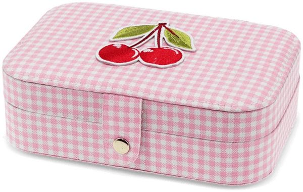Rex London Schmuckkasten Rosa Gingham-Kirsche (mit vielen Fächern, 1 St, Kirsche), ca. 16 x 11 x 5,5 cm