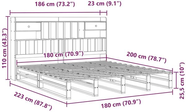 vidaXL Massivholzbett mit Regal ohne Matratze Weiß 180x200 cm Kiefer 3323969 Bild 12