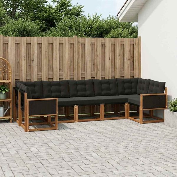 vidaXL Outdoor-Sofagarnitur mit Kissen 7 pcs Natürlich und Schwarz 3382184