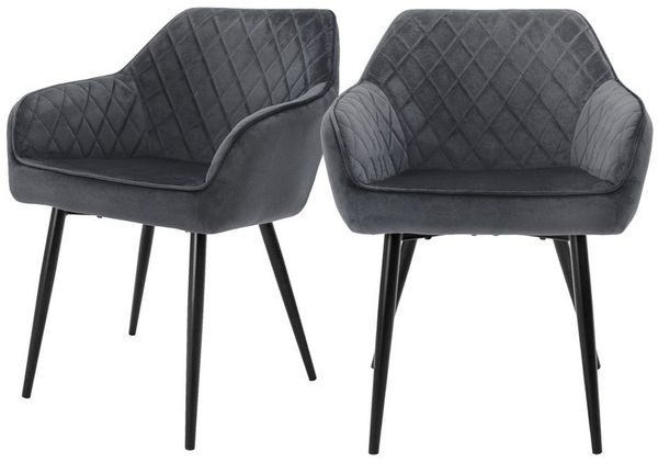 ML-DESIGN Stuhl Esszimmerstühle mit Rücken- & Armlehne moderne Design Küchenstühle (Komplett-Set, 2 St), Polsterstuhl Esstischstühle 2er Set Küchenstuhl Samt Anthrazit