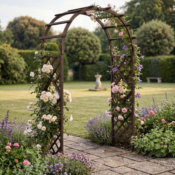 Rosenbogen HWC-Q20, Rankgitter Rosenspalier Rankhilfe Torbogen Garten Holz FSC®-zertifiziert 210x126x60cm ~ dunkelbraun