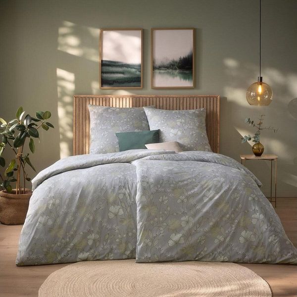 Estella Mako Jersey Bettwäsche 135x200 Mona silber Blüten Gräser 6508-820