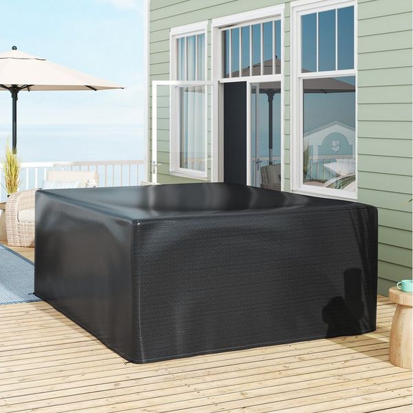 Outsunny Gartenmöbel-Schutzhülle mit Zugseil inkl. Schnalle und 4 Ösen (Abdeckung, 1-St, Abdeckhaube), 235 x 190 x 90 cm Schwarz