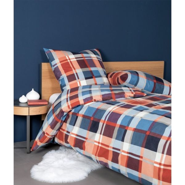 Janine Design Feinbiber Bettwäsche Davos 65077-01 rot orange blau 1 Bettbezug 155x220 cm + 1 Kissenbezug 80x80 cm Bild 2