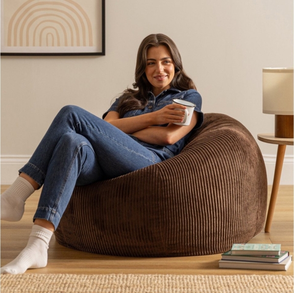 Icon Kingston Sitzsack Cord, Braun, Sitzsack Erwachsene mit Füllung, Bean Bag, Cord Sessel, Lounge Sessel, Lounge Stuhl, Schlafzimmer, Wohnzimmer, Wohnzimmer Möbel