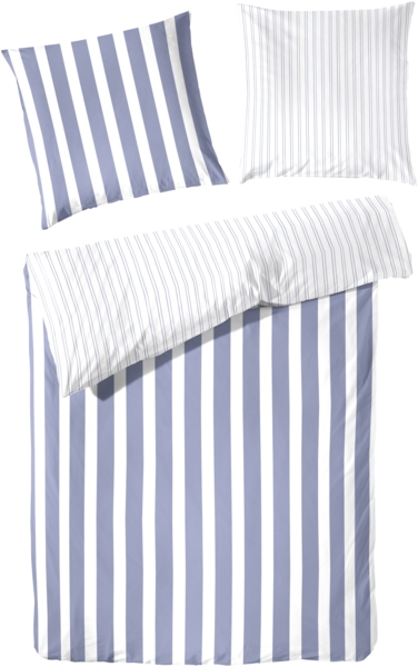 Traumhaft gut schlafen –Perkal-Bettwäsche,2-teilig mit Blockstreifen, in versch. Farben und Größen, Größe: 80 x 80 cm, 155 x 220 cm, Farbe: Jeans Bild 2